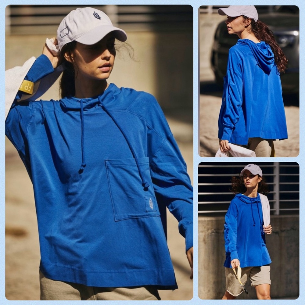 ☀️(A432) NWT Free People Hot Shot Hooded Layer. Royal Blue. Size: Small